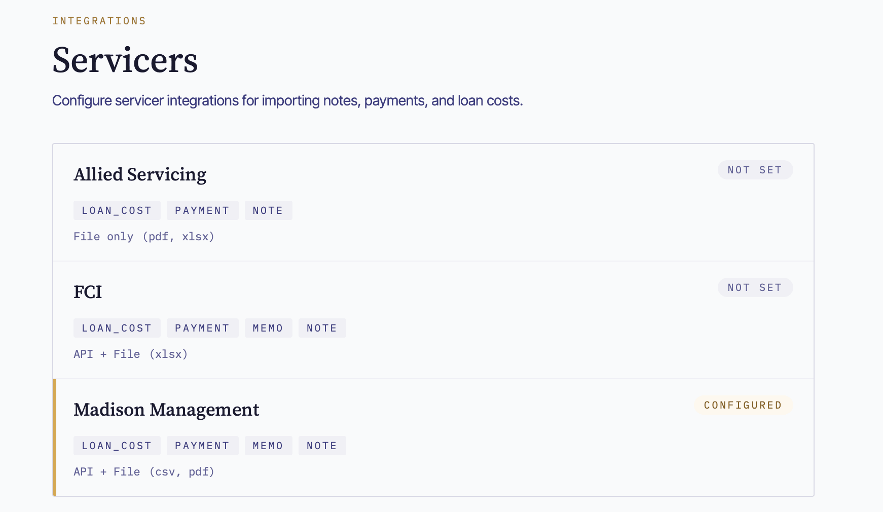 The Allied Servicing servicer card on the Servicers page